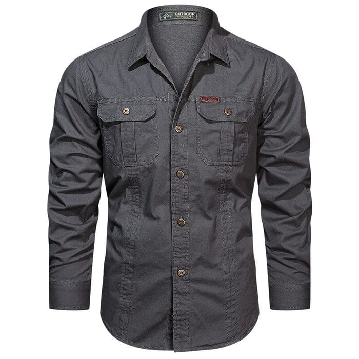 Camisa Comprida Military Com Bolsos, Botões e Design Único Original - Brinde: Relógio A Prova D'Água MASCULINO - ROUPAS - CAMISA 5 Dm Stores Cinza P