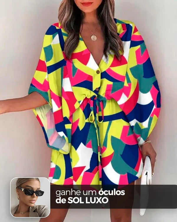 Vestido Kimono Acinturado Patrícia + Brinde Exclusivo Roupas (Vestido 7) Dm Stores P Estampa 4