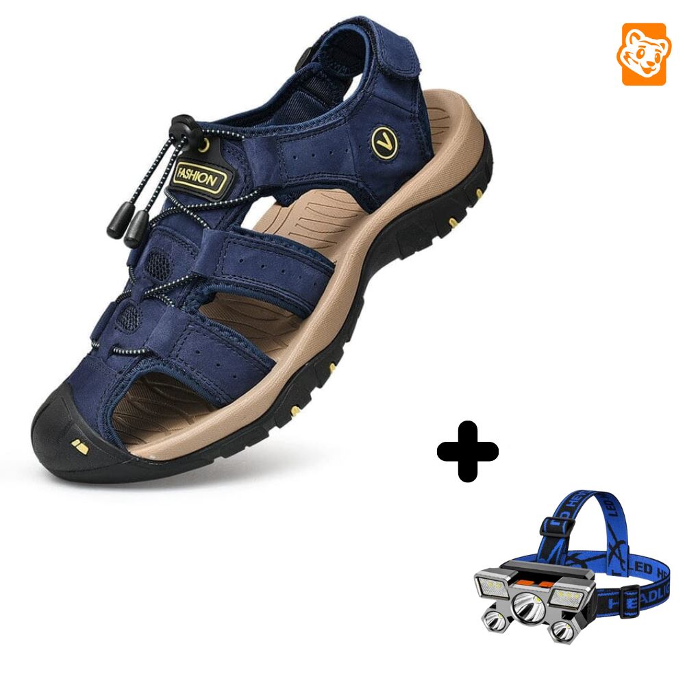 Sandália Adventure Premium Antiderrapante + Brinde Exclusivo Calçados (Sandália Masculina 3) Dm Stores Azul Marinho 37 Lanterna de Cabeça Recarregável