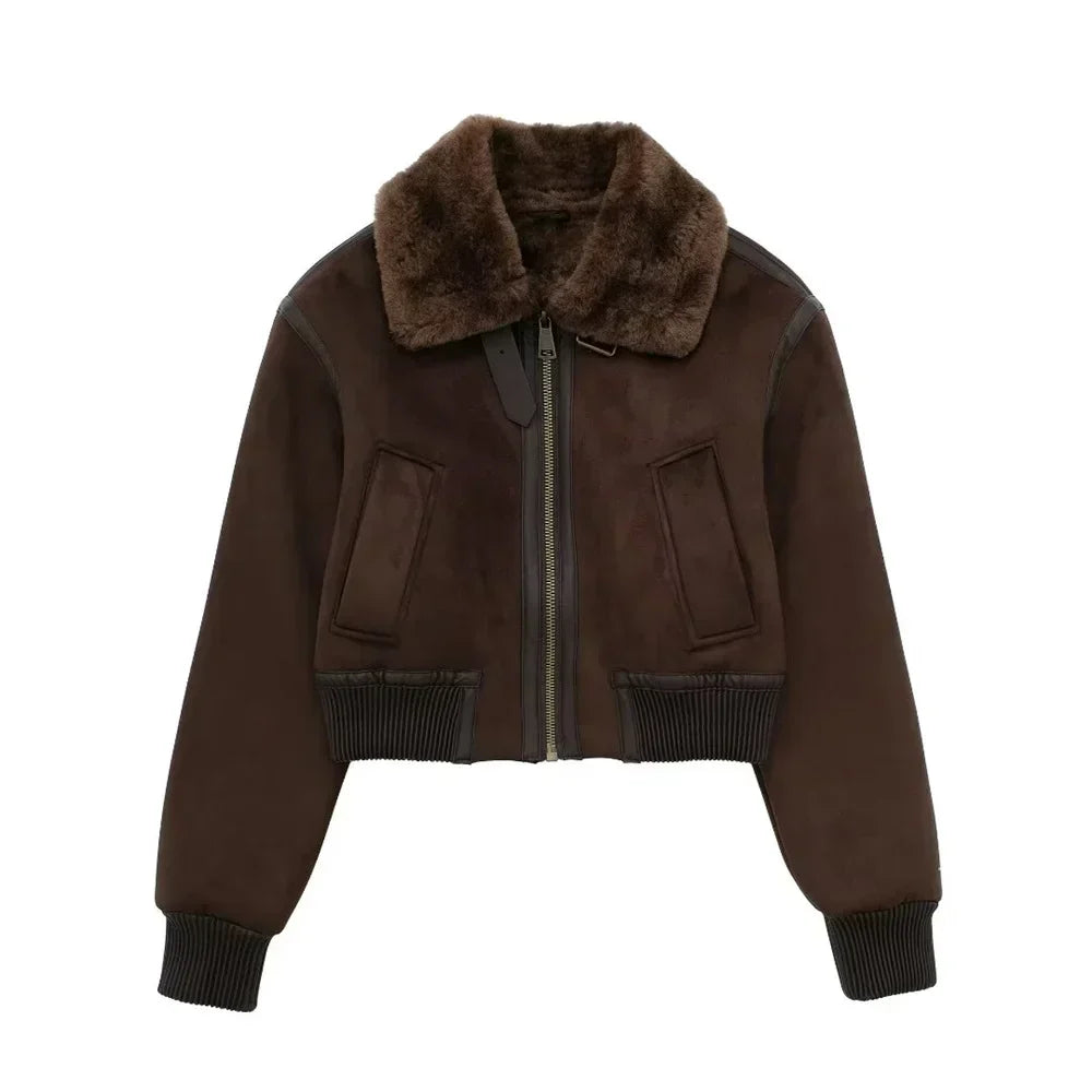 Jaqueta Feminina com Gola Alta Modelagem Solta Dupla Face – (Promoção de Inverno 2026)