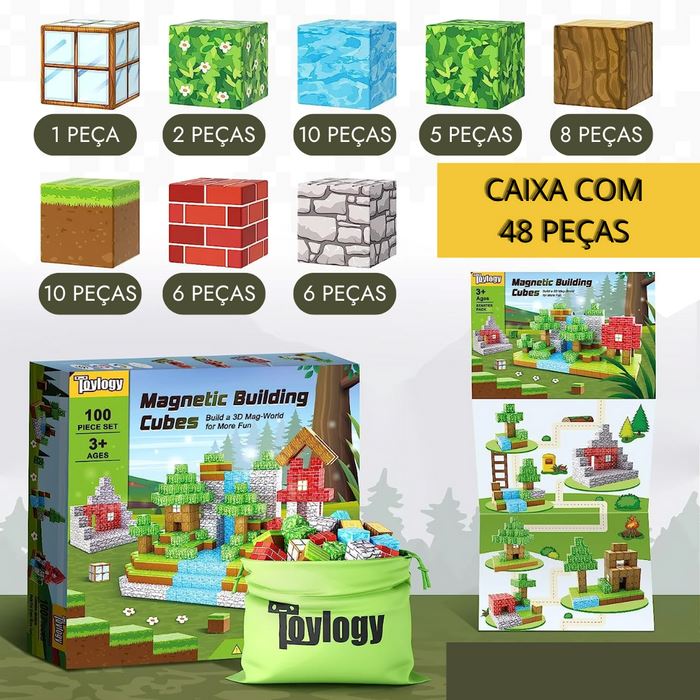 Blocos de Construção Magnética Minecraft MASCULINO - INFANTIL - BLOCOS MINECRAFT 1 Dm Stores 48 Peças 