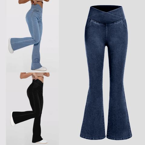 Calça Jeans de Cintura Alta Cruzada FEMININO - ROUPAS - CALÇA 2 Dm Stores 