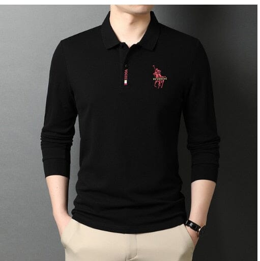 Camisa Comprida Polo Vogue Bordado Coreano Original - Brinde: Relógio Minimalista MASCULINO - ROUPAS - CAMISA 6 Dm Stores Preto P 