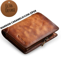 Carteira Masculina em Couro ULTRA DEFENSE - AntiFurto MASCULINO - ACESSORIOS - CARTEIRA 1 Dm Stores Marrom Caramelo (com ziper) 