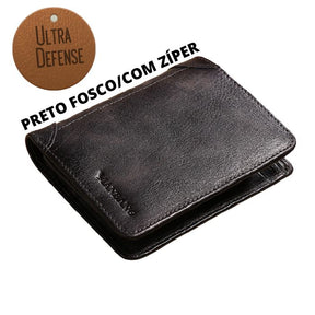 Carteira Masculina em Couro ULTRA DEFENSE - AntiFurto MASCULINO - ACESSORIOS - CARTEIRA 1 Dm Stores Preto Fosco (com ziper) 