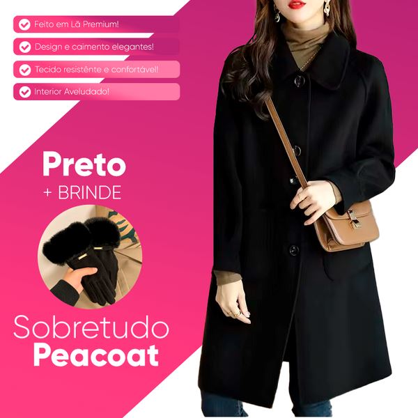 Casaco Peacot Feito em Lã + Brinde Par de Luvas [ Compre 1 Leve 2] FEMININO - ROUPAS - CASACO 1 Dm Stores Preto Preto PP