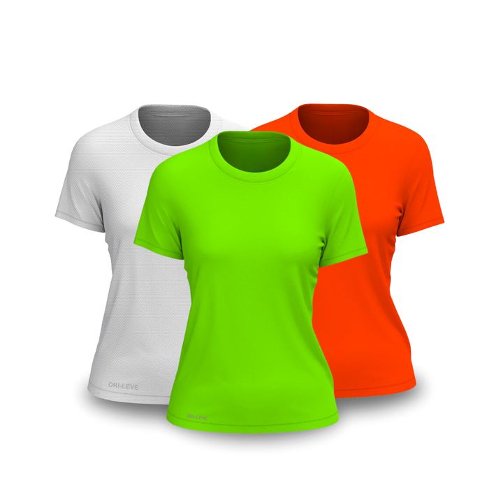 Kit 3 Camisetas Tecnológicas Femininas FitneSmart - Anti Suor FEMININO - ROUPAS - CAMISETA 3 Dm Stores Verde Neon - Laranja Neon - Branco P 