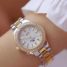 Relógio de Luxo + Brinde Exclusivo Joias & Acessórios (Relógio 16) Dm Stores Para e Ouro Pulseira de Cristal 