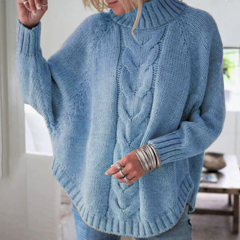 Suéter de Tricô Feminino Gola Alta | WarmStyle Roupas (Suéter Feminino 3) Dm Stores P Azul 