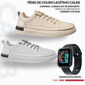 Tênis de Couro Masculino - Kit 2 Pares [Brinde Smartwatch] MASCULINO - CALÇADOS - TENIS 14 Dm Stores KIT CAQUI / BRANCO + Smartwatch Brinde 37 