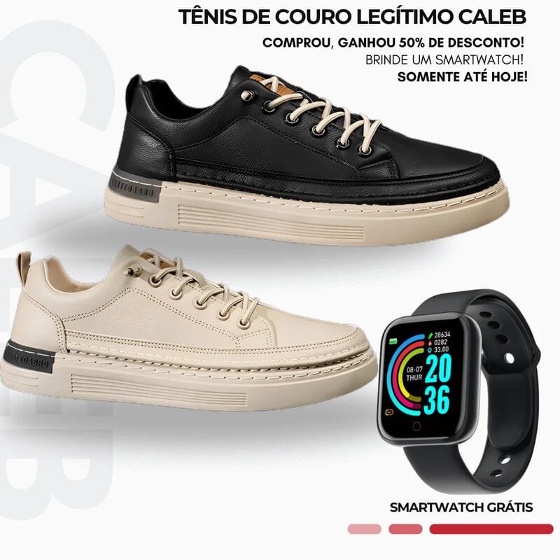 Tênis de Couro Masculino - Kit 2 Pares [Brinde Smartwatch] MASCULINO - CALÇADOS - TENIS 14 Dm Stores KIT PRETO / CAQUI + Smartwatch Brinde 37 